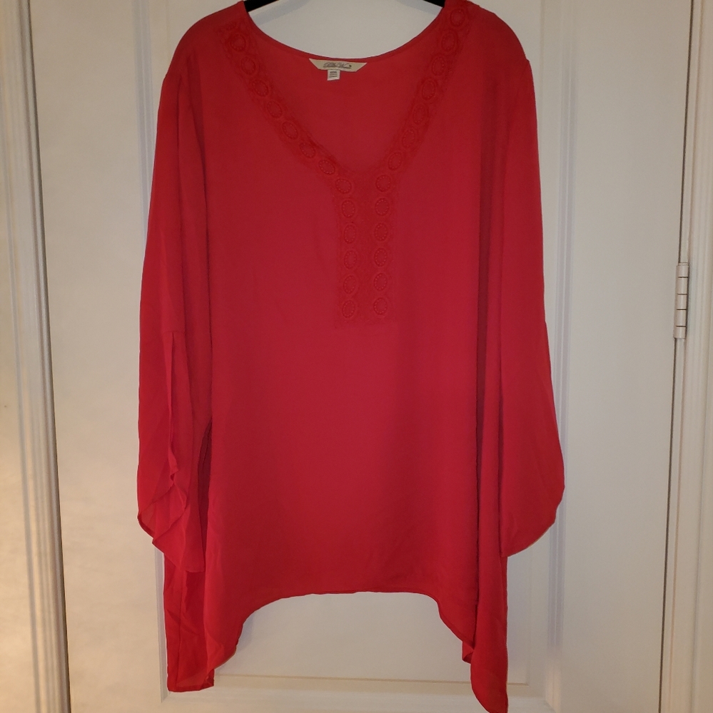 NWT Pioneer Woman Red Blouse, 3XL, Embroidered vneck